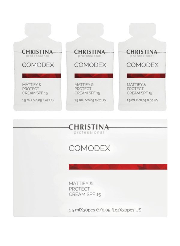 Christina Comodex-Mattify&Protect Cream SPF-15 sachets kit 30 pcs Матирующий защитный крем SPF 15 в инд. саше 1,5 мл х 30, 45 мл